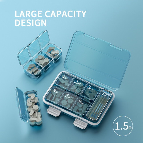 Cross-border large-capacity seven-day-a-week pill box with multiple compartments for large pills and convenient 7-compartment sealed plastic pill box