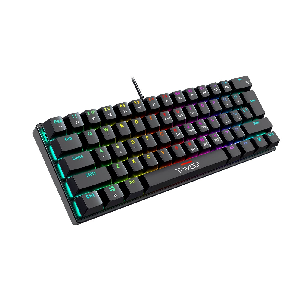 Тактическая механическая клавиатура T-WOLF ThunderWolf T61 для игр, киберспорт, офис, подсветка, 61 клавиша, проводная, синий переключатель