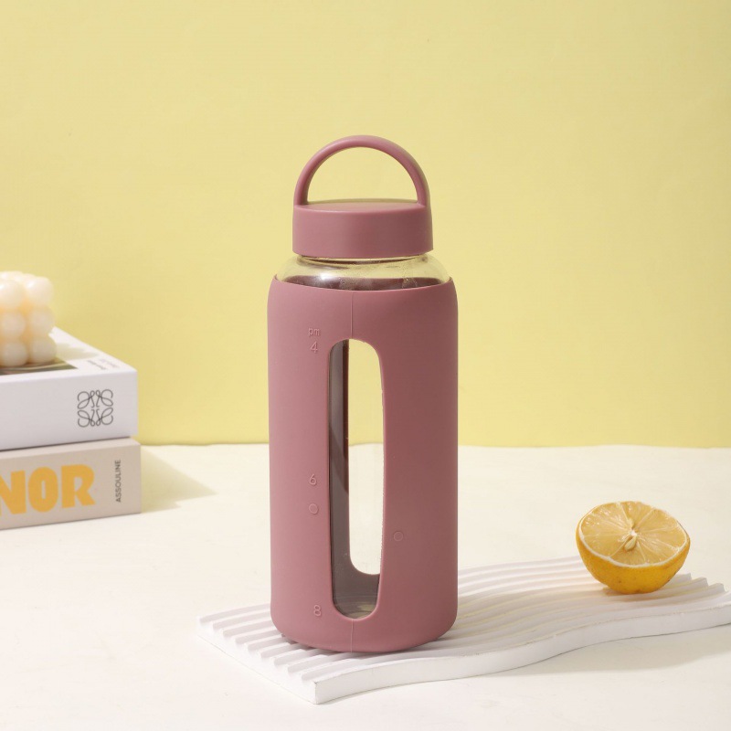 2024 aislamiento de silicona cubierta de vidrio taza de escala de tiempo al aire libre taza de gran capacidad de 800ml taza de mano aislamiento térmico a prueba de quemaduras