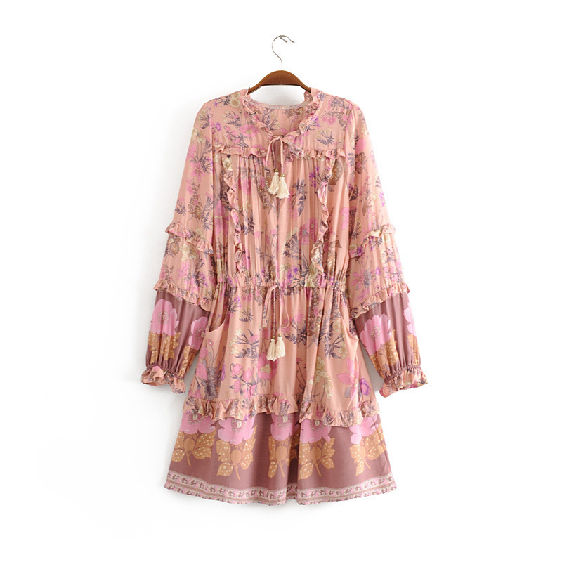 2025 Foreign Trade Cross-Border European and American Women's Clothing Rayon Pocketed Pleated Tassel Tie Dress 8371 2025 Foreign Trade Cross-Border European and American Women's Clothing Rayon Pocketed Pleated Tassel Tie Dress 8371
