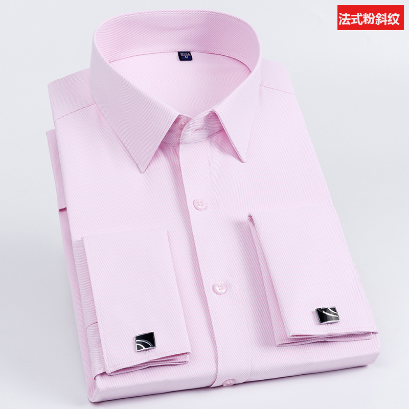 Camisa de gemelos franceses de gran tamaño 38-48 para hombres de manga larga con cuello de color diferente Camisa informal de negocios con cuello formal Reparación de estilo coreano