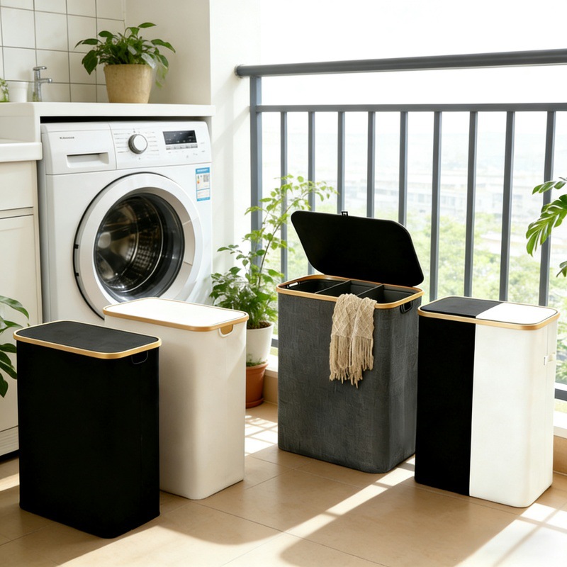 Cross-Border Large-Capacity Storage Basket Foldable Dirty Clothes Basket Household Laundry Basket Oxford Cloth Bamboo Classification Label Dirty Clothes Basket