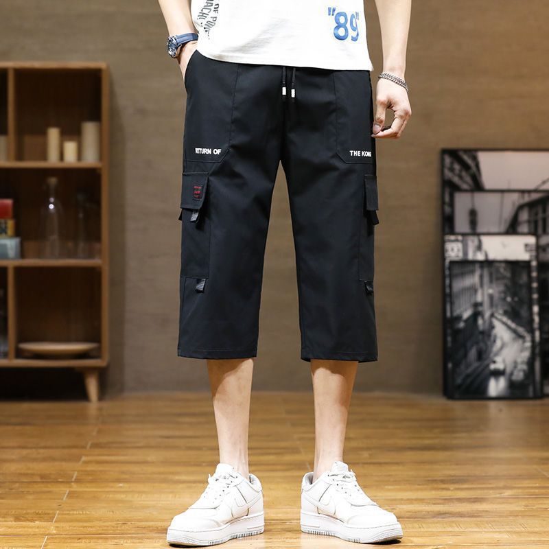 Cropped Pants for Men and Teenagers Summer Loose All-match Thin Breathable Over-the-knee Korean Fashionable Ins Casual Straight Pants