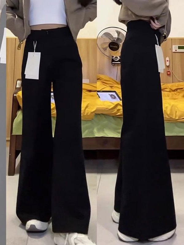 黑色微喇阔腿牛仔裤女秋季新款大码胖mm宽松显瘦梨形身材喇叭裤子|undefined