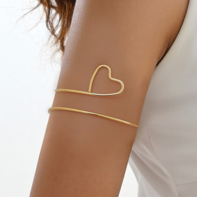 European and American Cross-Border Supply Simple Line Armband Heart Upper Arm Bracelet Opening Adjustable Summer Vacation Jewelry for Women