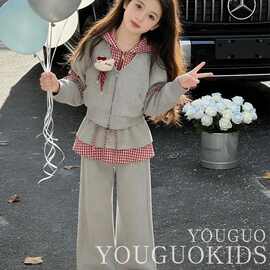 2026新款女童套装春装儿童洋气百搭春秋款女孩外套猫咪休闲两件套
