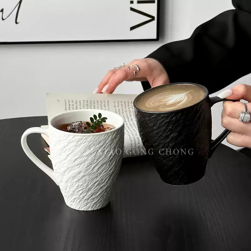 石纹陶瓷杯马克杯咖啡杯早餐牛奶杯家用喝水杯子带柄大容量拉花杯|undefined