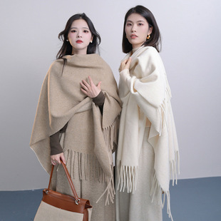 High-grade Solid Color Exterior Thickened Cashmere Large Shawl Women's Cape Cape 2024 Winter Warm Scarf