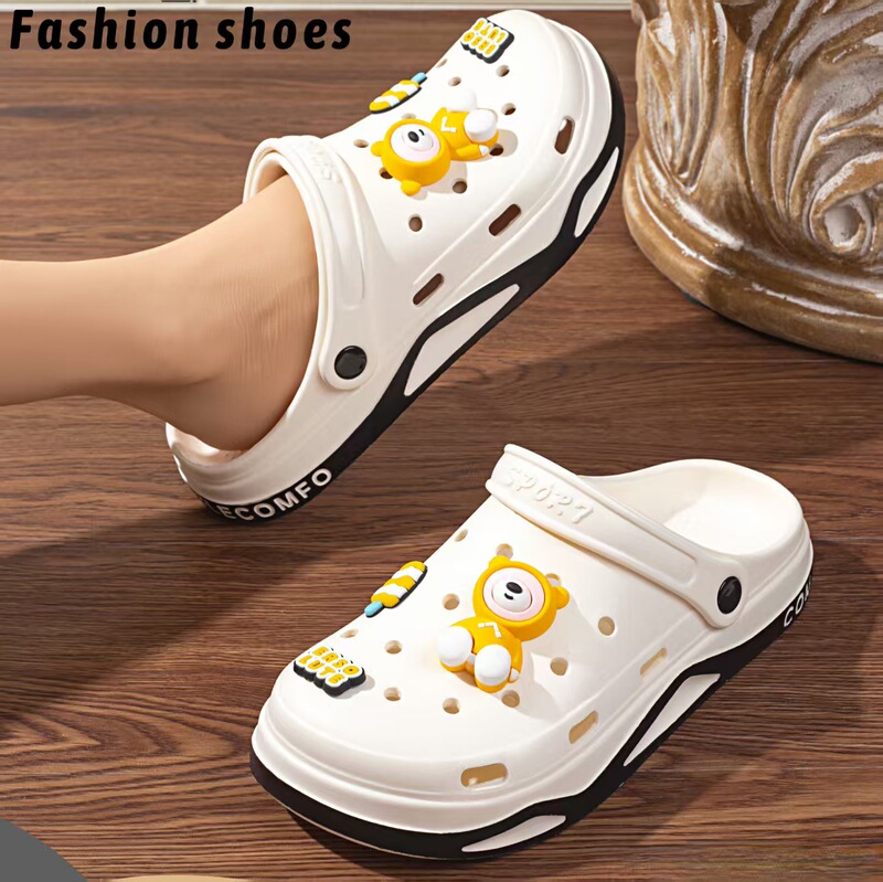 Internet-famous Cute Bear Cartoon Garden Hole Shoes Men's Soft Bottom Non-slip Casual Wear-resistant Sandals and Slippers
