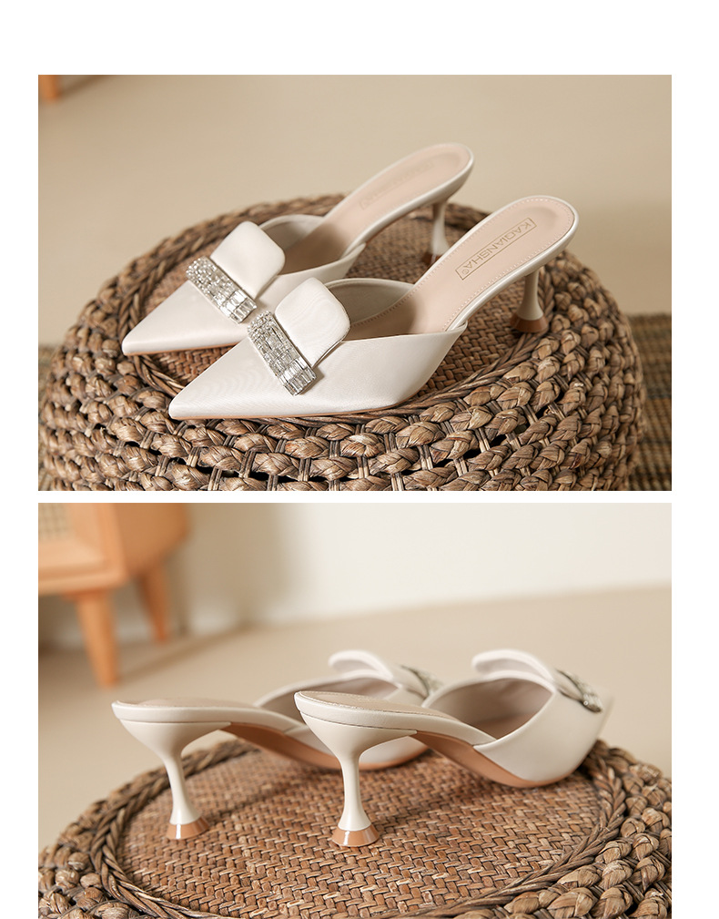 Odzież wierzchnia klapki damskie damskie 2023 lato wysokiej klasy Rhinestone Baotou półpantofle damskie szpiczasty nosek szpilki damskie szpilki_voghion.com