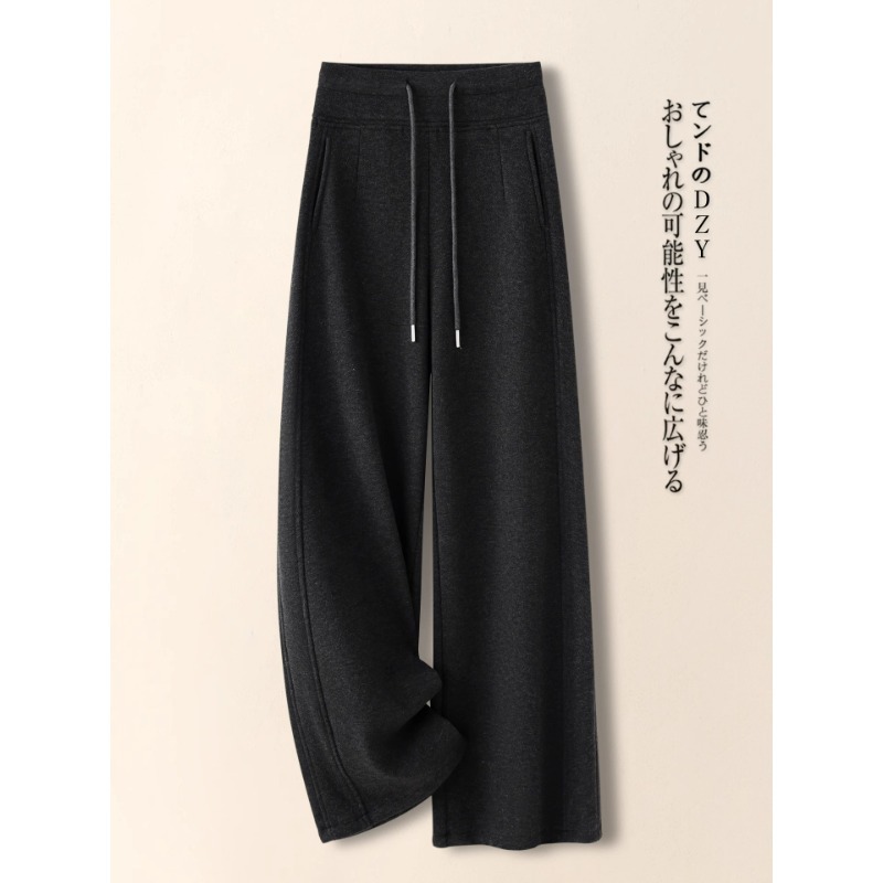 高端灰色毛呢阔腿裤女秋冬2025新款超好看加绒裤子显瘦休闲直筒裤