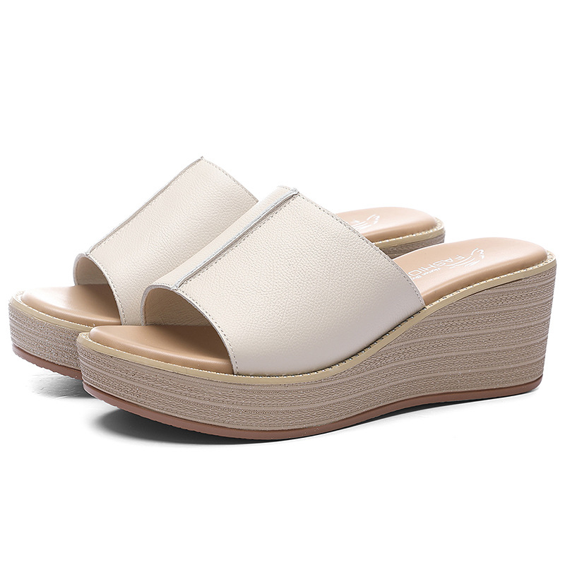 Sandal nữ đế xuồng da thật gót 9 cm mùa hè 2023 — 12052 màu đen, Màu be 12052