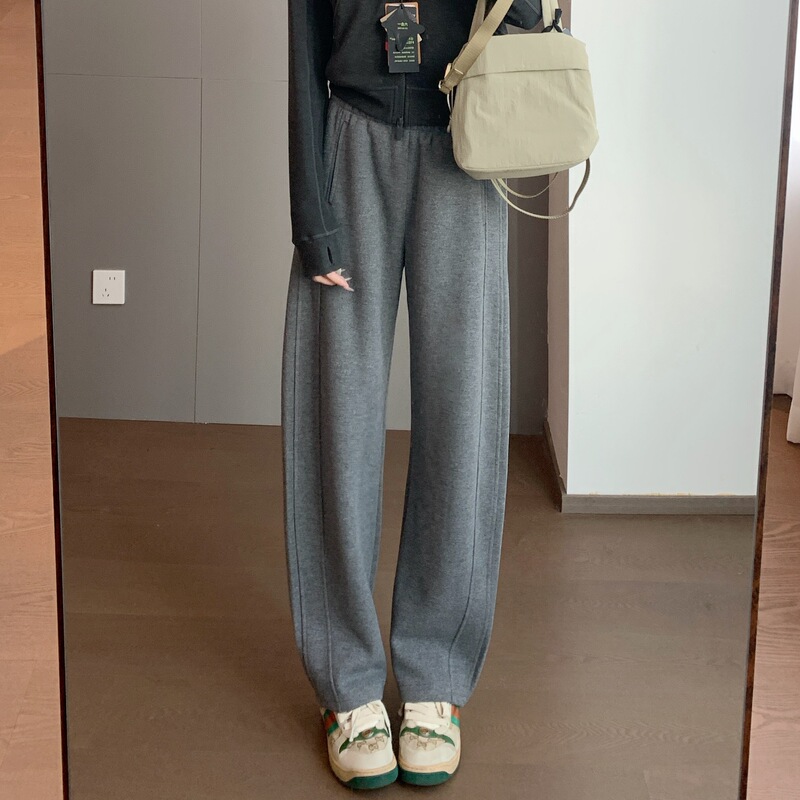 P32 Acetate Wool Three-Dimensional Tailored Straight-Leg Woolen Pants with Silk Bottom and Elastic Waist