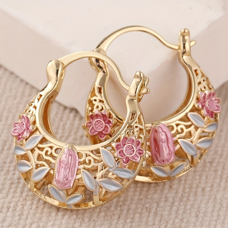Chenyue Cross-Border Earrings Are a Hot Seller in Europe and America, Featuring a Vintage Bohemian Style, Made of Copper, with Pink Floral Designs, Exuding a Feminine and Elegant Vibe
