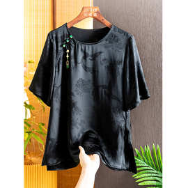 330 米杏色中式风真丝冠乐绉提花衬衫女，S M L XL XXL，不退不换