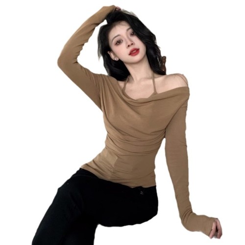 Sexy Pure Desire Half-Sleeve T-Shirt with V-Neck for Women, Autumn Slimming Hot Girl and Mature Lady Swing Collar Base Shirt Top for Women