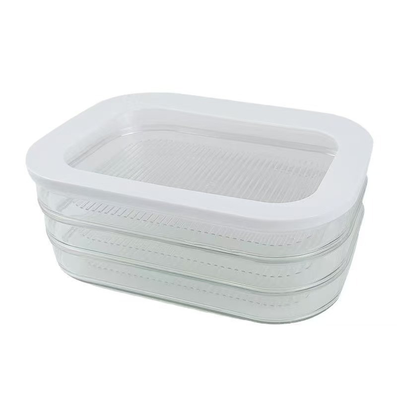 Caja de carne cocinada, caja de almacenamiento sellada de refrigerador de tres capas, caja de almacenamiento de tocino con cubierta, caja de almacenamiento de alimentos, caja de almacenamiento de alimentos transparente