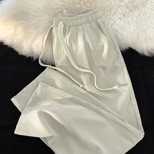 新款垂坠感裤子男潮流宽松休闲秋冬款加绒松紧腰直筒西裤阔腿长裤