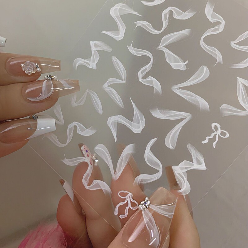 Ins Advanced Cyber Celebrity Silk Smoke Ribbon Nail Art Sticker Gentle Ballet Armor Back Glue Pure Desire Wind Little Red Book