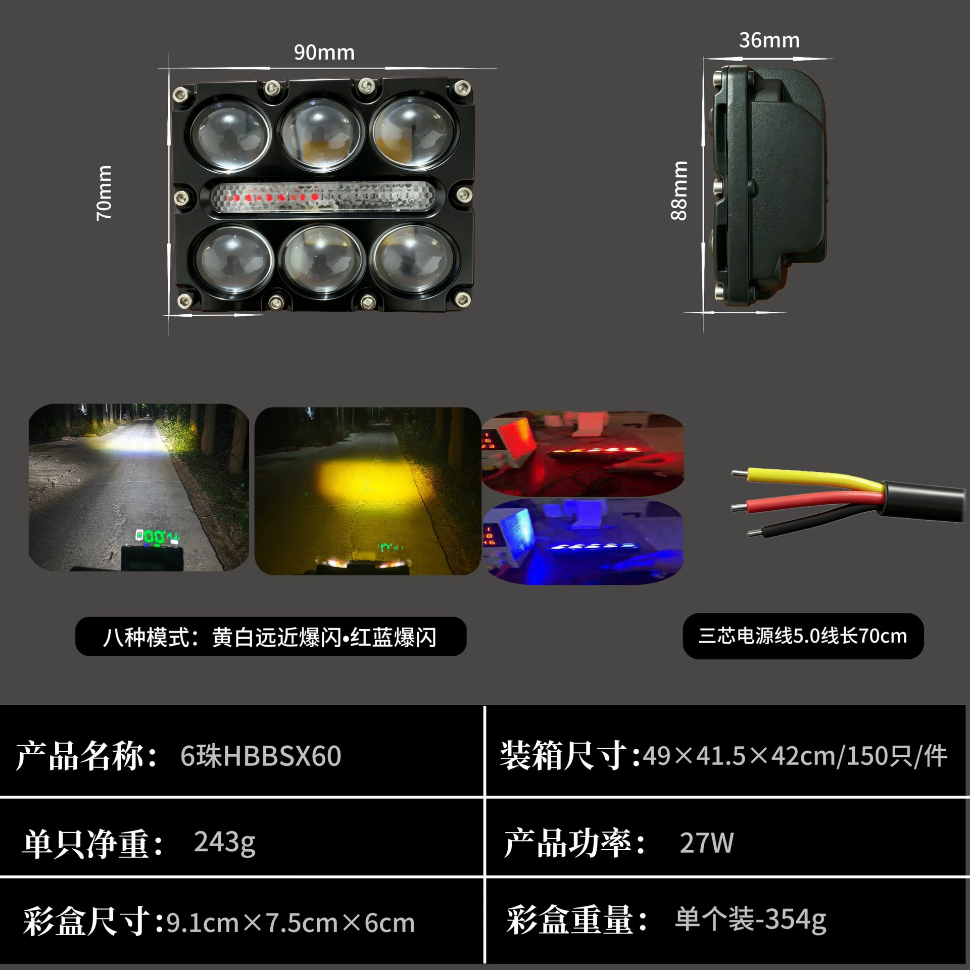 New wide-voltage car, motorcycle, and electric tricycle modification: external high-intensity lens headlights with flashing lights, ultra-bright
