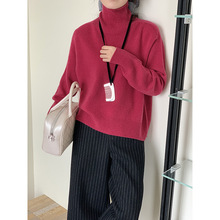 韩系风~100毛条柔软细腻无缝一体100.羊毛高领针织衫女内搭打底衫