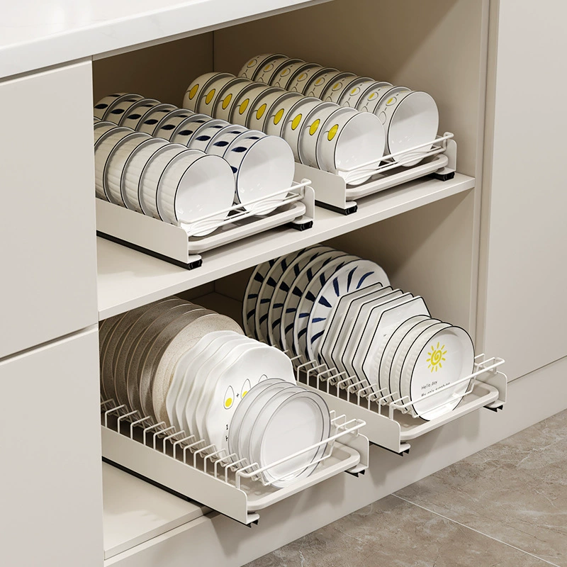 Kitchen pump bowl storage shelf cabinet free punching dish and plate pull basket drawer bowl plate plate draining shelf