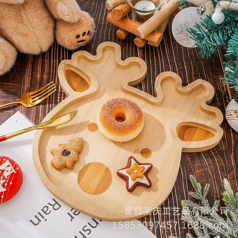 Christmas party tray reindeer bamboo cheese board wooden appetizer board snack Christmas service plate bread cooked food Board