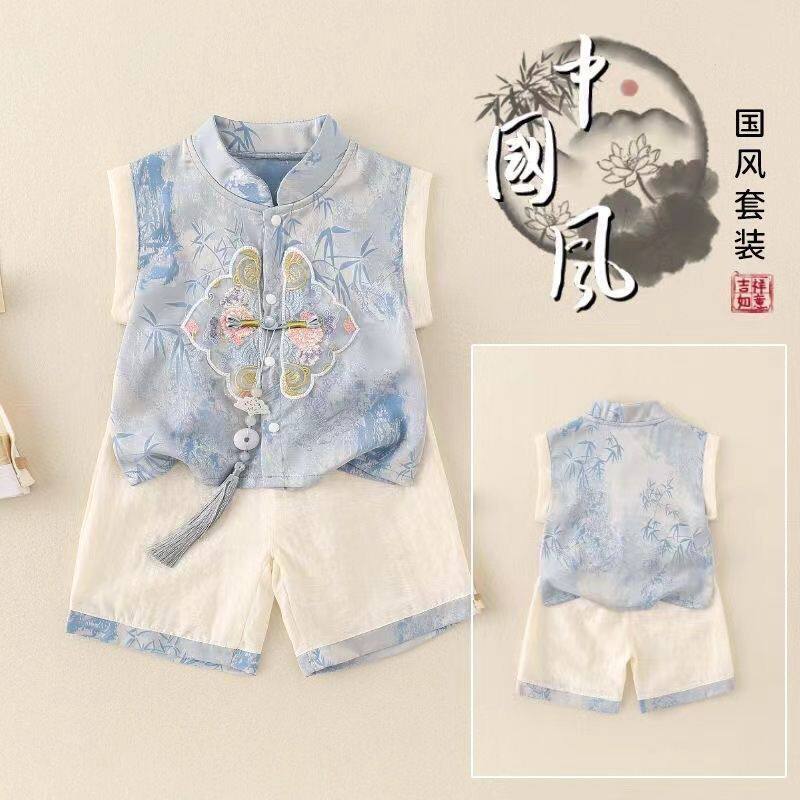 Children's Hanfu for Boys, Chinese Style Baby Tang Suit, Short-Sleeved Summer New Stylish Chinese-Style One-Year-Old Outfit, Formal Wear