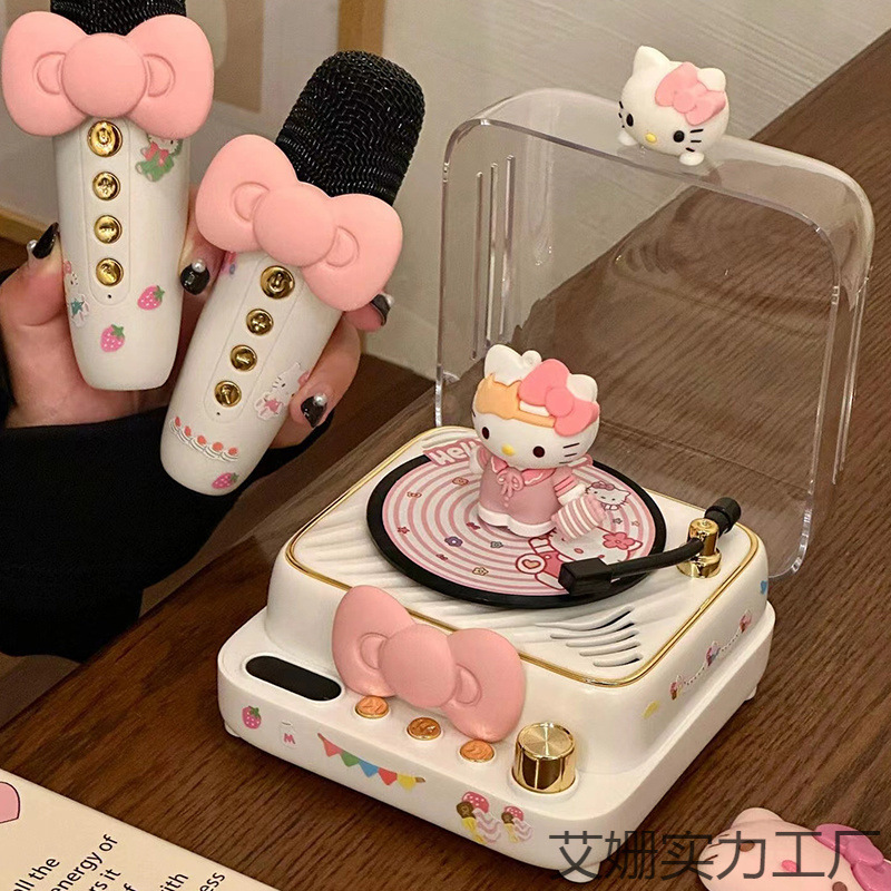 ハローキティ レコードプレーヤー Bluetooth スピーカー かわいい KT 猫マイク 歌うオーディオ 誕生日プレゼント 女の子|undefined