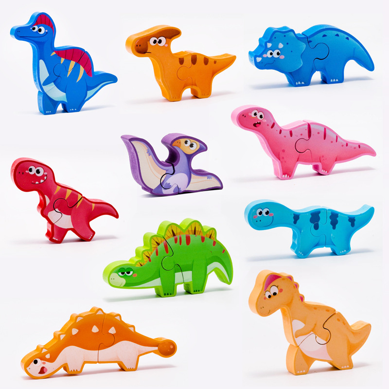 Weiwei Tiger Animal Dinosaurio Apilamiento de madera Rompecabezas 3D Desarrollo tridimensional Educación temprana Juguetes prácticos para bebés y niños pequeños