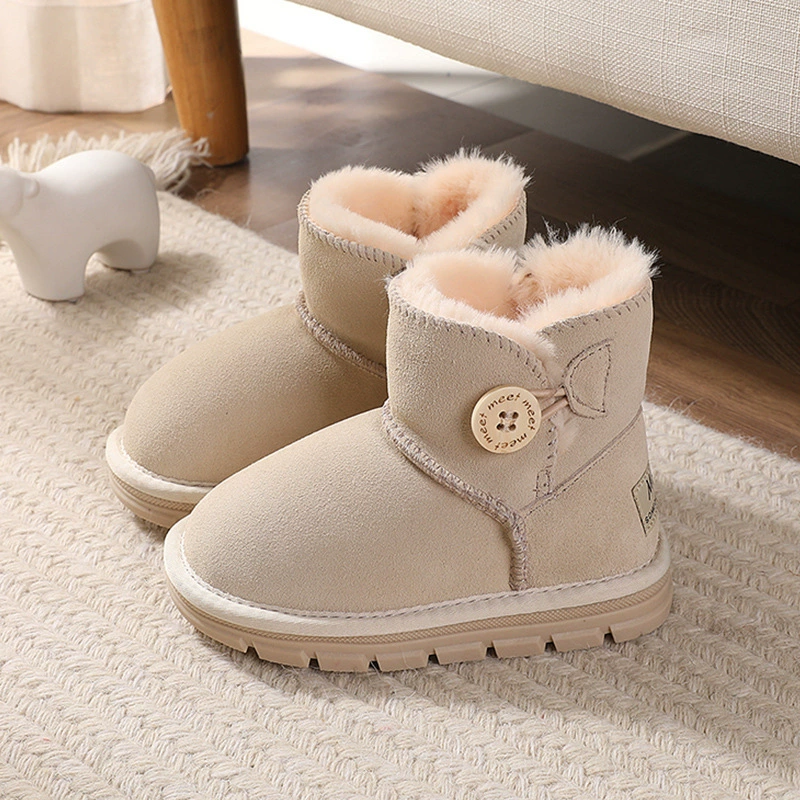 Детские зимние сапоги для девочек зима 2023 Новые Теплые Нескользящие сапоги на флисовой подкладке для мальчиков детская кожаная стеганая хлопковая обувь