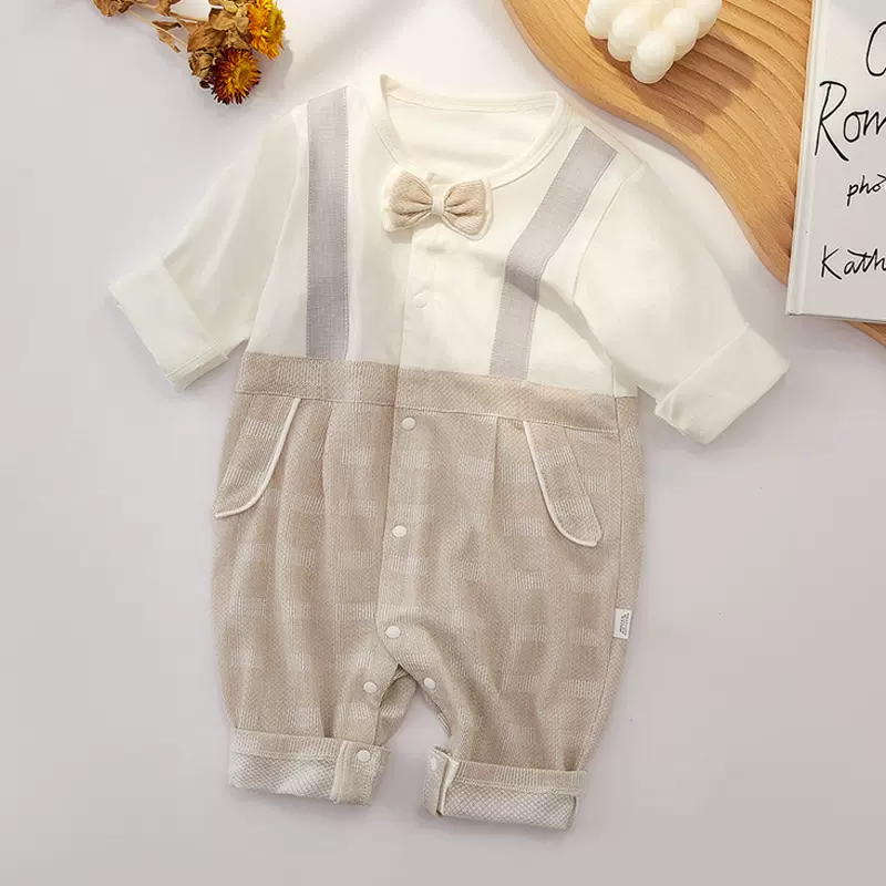 婴儿连体衣夏季薄款外出服爬爬服婴儿夏季服装长袖款绅士宝宝衣服