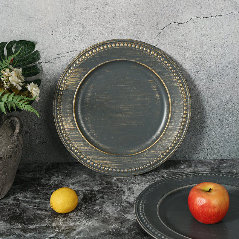 Retro de alto nivel sensación de alto valor de belleza de platos de perlas sala de estar hogar de lujo ligero platos de fruta hotel banquete platos de cojín de comida occidental al por mayor