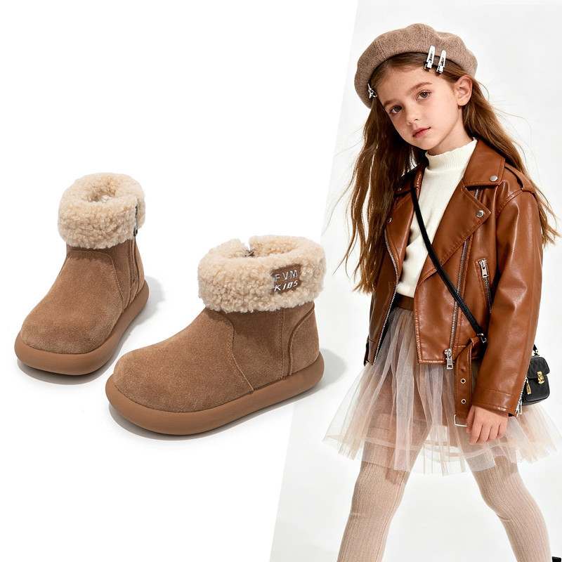 Girls' Snow Boots, Children's Large Cotton Shoes, 2026 New Winter Style, Fleece-Lined and Thickened, Boys' Fashionable Birkenstock-Style Cotton Boots