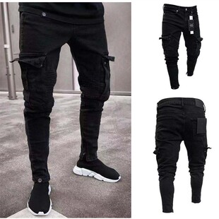 Cross-Border Hot-Selling European and American Amazon Stretch Men's Jeans Trendy Knee Hole Zipper Trousers for Small Feet