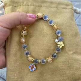 白色金箔半糖手串白色糖心玛瑙好事花生五瓣花转运珠女款琉璃饰品