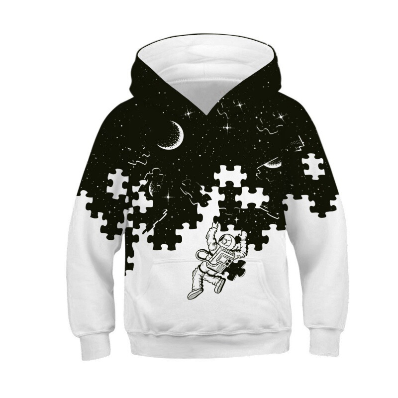 Cross-border new Starry Sky astronaut digital printing children's autumn casual loose hooded long-sleeved sweater pullover children's clothing