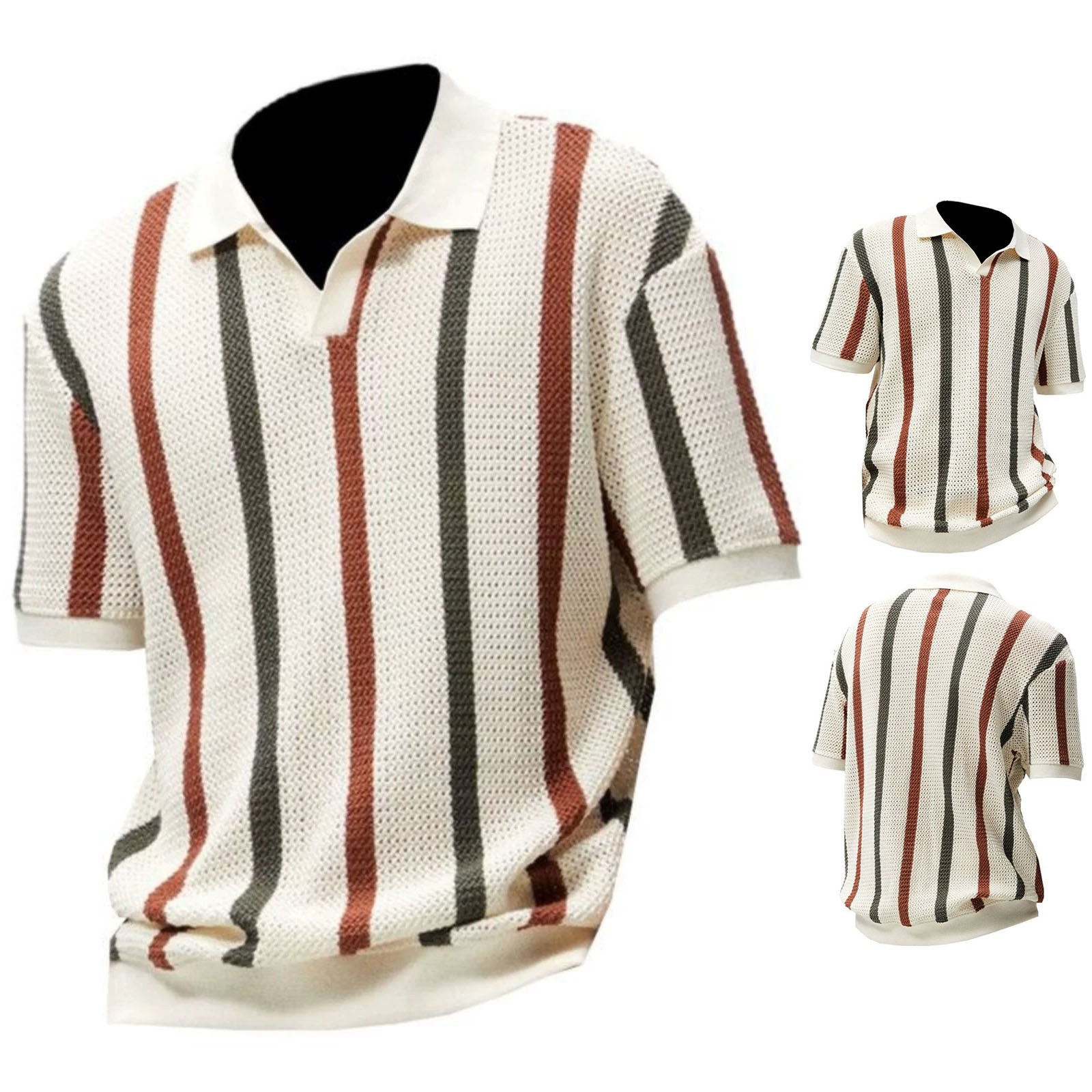 Polo camiseta de punto camiseta de manga corta camiseta hombre gaviota cuello V rayas viejas líneas de viento de verano fábrica transfronteriza al por mayor