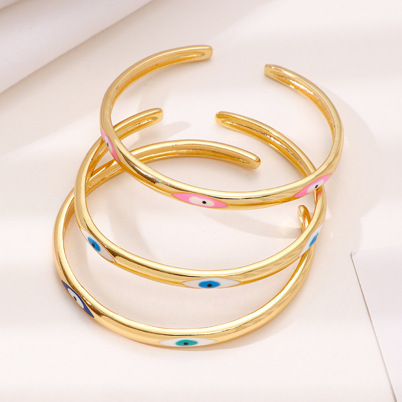 Copper Gold Plated Basic Modern Style Classic Style Enamel Devil's Eye Cuff Bracelets display picture 4