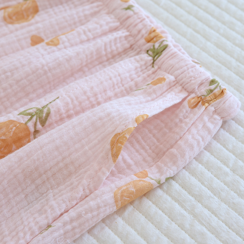 Spring And Summer New Trousers Women's Cute Flowers Thin Section 100%Cotton Crepe Casual Pants Loose Home Pants Women Bottoms