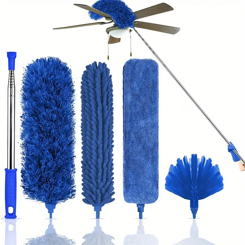 Hot-selling One-pole Multi-head Royal Blue Microfiber Non-dust Non-shedding Extended Dust Duster Ceiling Sweeping Brush