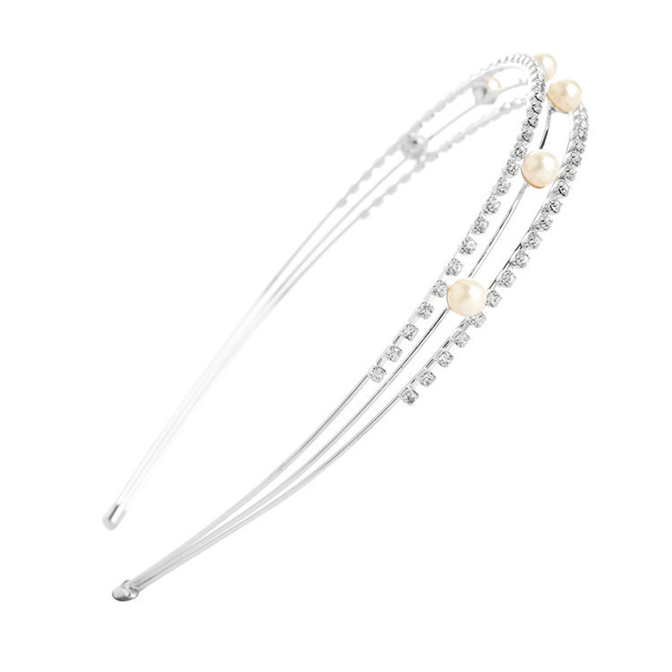 Exquisito estilo coreano accesorios para el cabello 3-capa rhinestone perla diadema diamante incrustado dulce nupcial diadema venta al por mayor de fábrica
