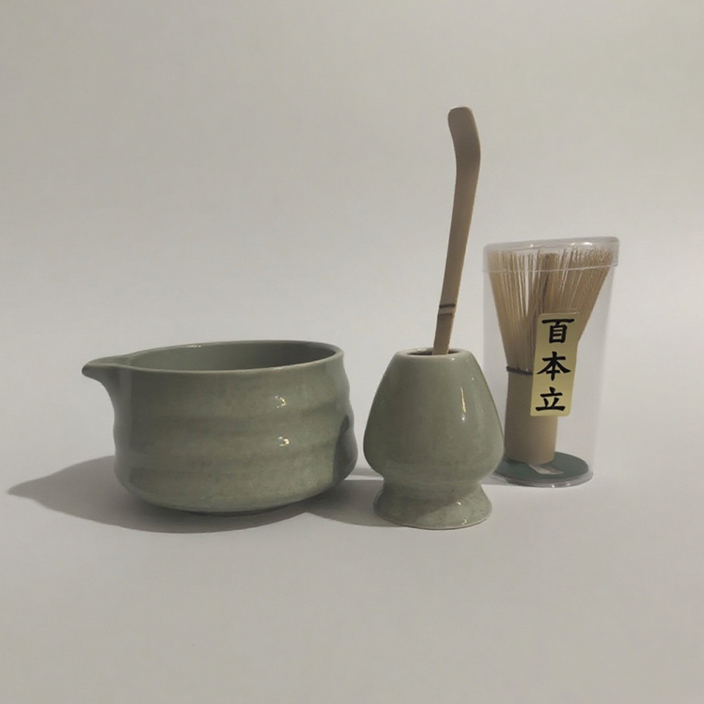 Conjunto de herramientas de matcha de cerámica transfronteriza con cuenco de boca, herramientas de orden de té, cuenco de matcha japonés con conjunto de paneles de té