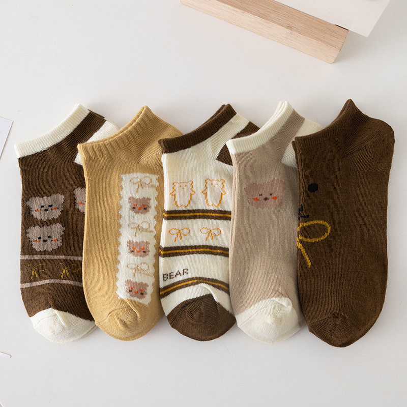 Calcetines de primavera y verano para mujeres calcetines de oso, calcetines de barco poco profundos, calcetines corto, calcetines al por mayor