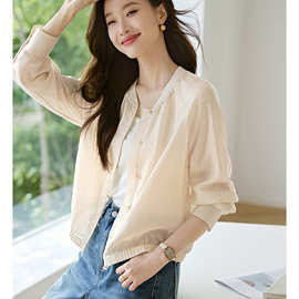 休闲肌理感时髦长袖防晒外套女夏季新款韩版轻薄透气空调衫上衣女