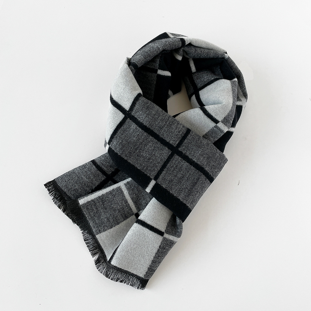 Sciarpa calda da uomo in lana spessa autunno inverno, semplice e alla moda scialle in cashmere in stile britannico_voghion.com