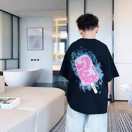 男童冰激凌短袖T恤2024新款潮酷上衣儿童夏季半袖体恤衫中大童装