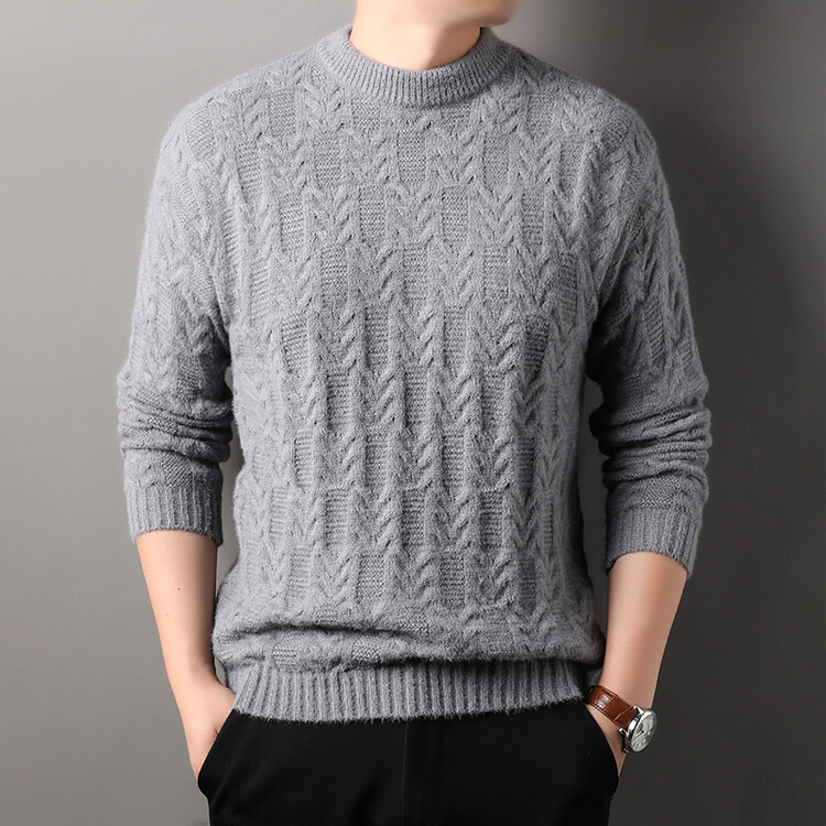 Nuevo invierno para hombres de cuello redondo suéter de punto de calentamiento grueso de color sólido simple suéter casual suelto