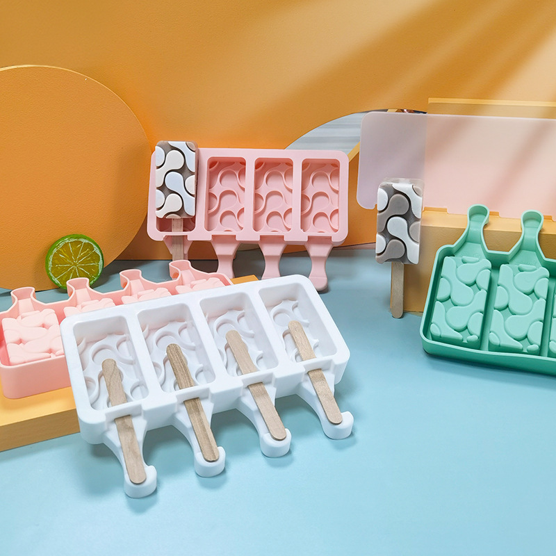 Sanxin molde de helado de agua de 4 piezas con tapa DIY hogar hecho en casa Popsicle bandeja de hielo máquina de hielo herramienta abrasiva de silicona