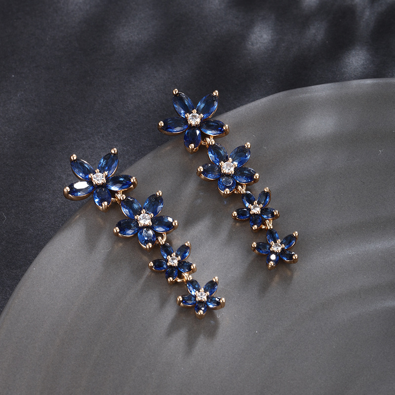 Pendientes de la serie Xuping Caibao, lujo ligero, temperamento de alta gama, circón de color, borla larga, pendientes de flores exquisitos para mujer